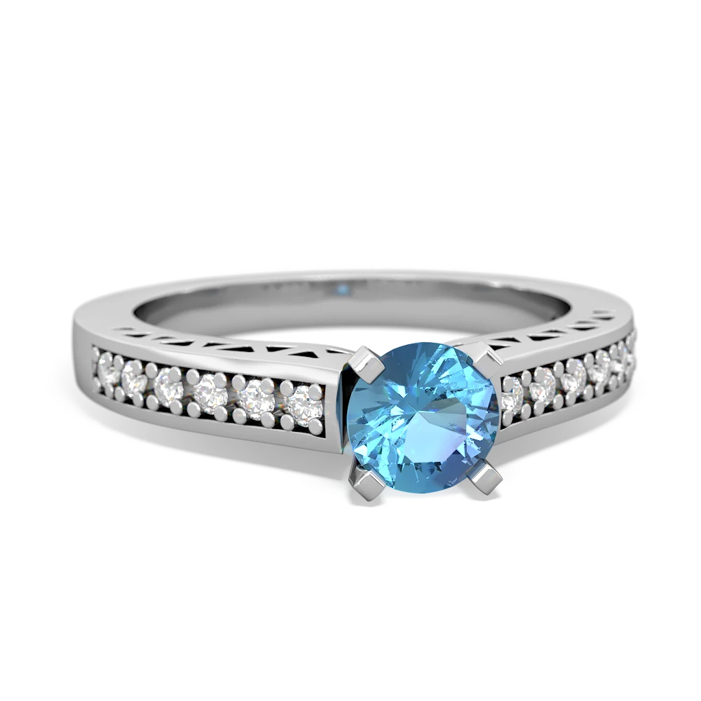 Blue Topaz Art Deco Engagement 5Mm Round 14K White Gold ring R26355RD
