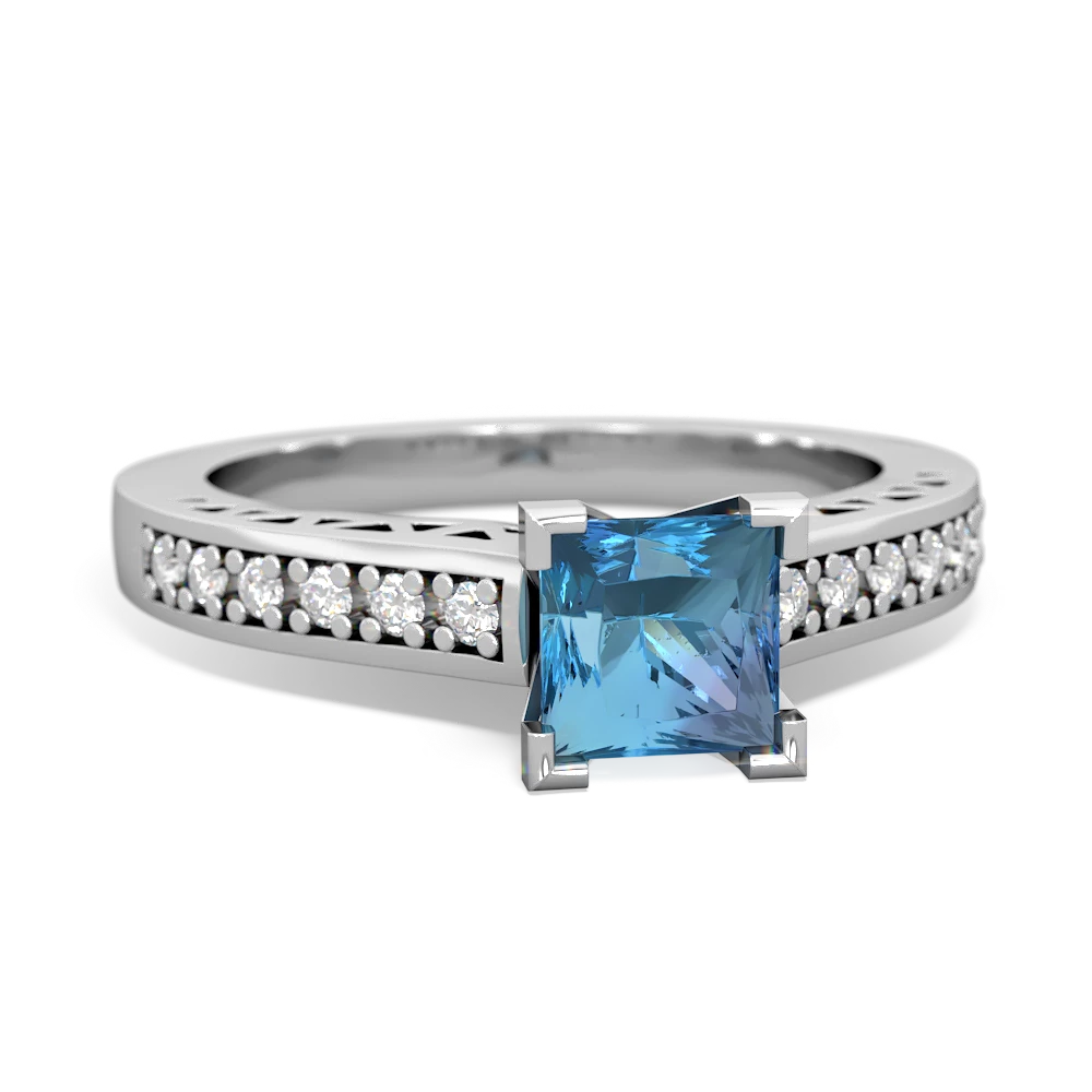 Blue Topaz Art Deco Engagement 5Mm Square 14K White Gold ring R26355SQ