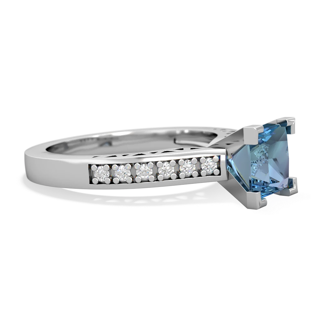 Blue Topaz Art Deco Engagement 6Mm Princess 14K White Gold ring R26356SQ