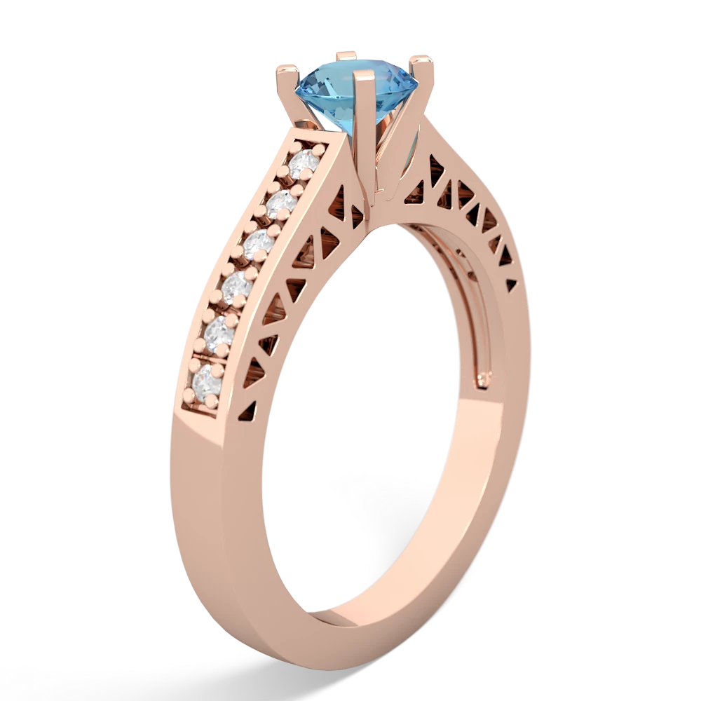 Blue Topaz Art Deco Engagement 5Mm Round 14K Rose Gold ring R26355RD