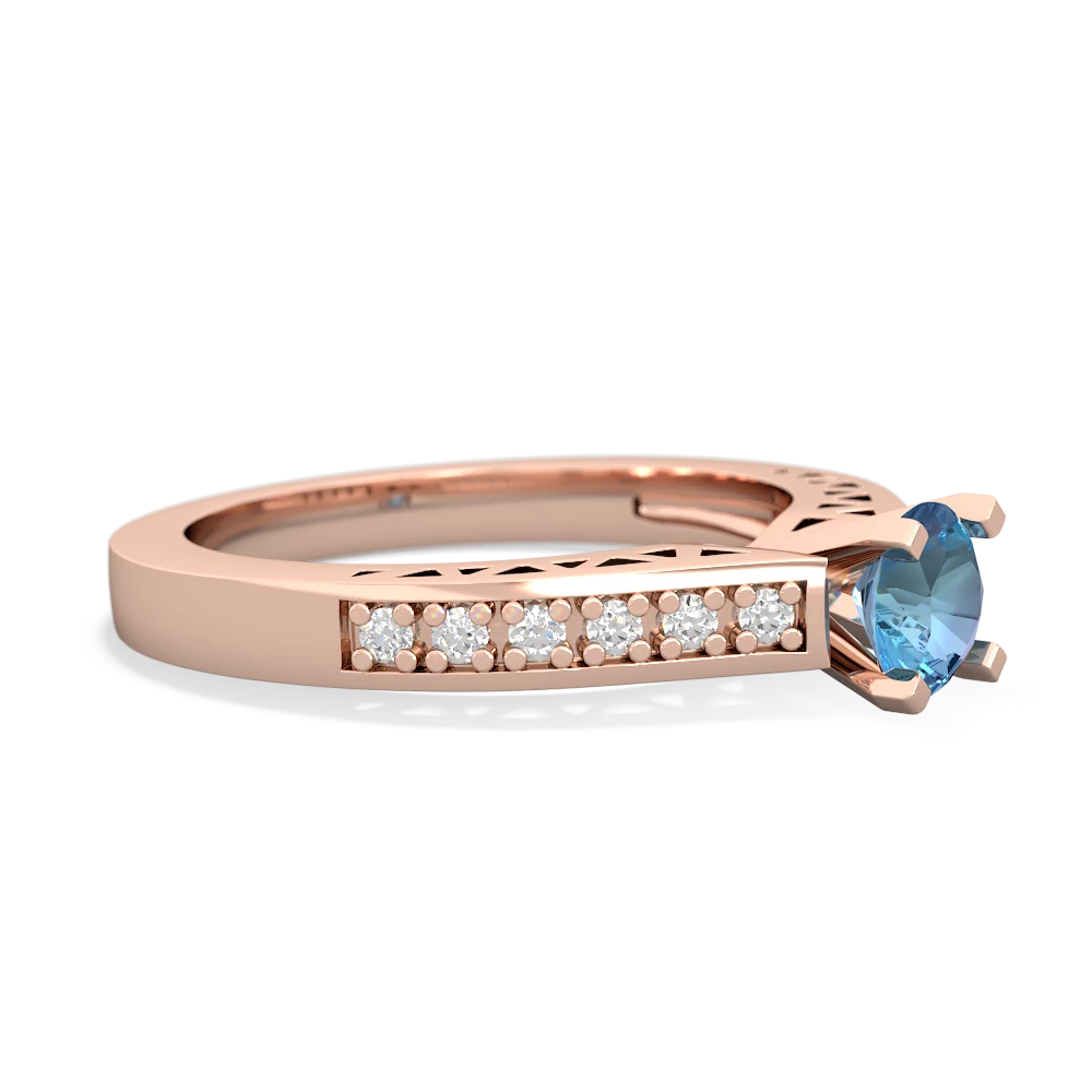 Blue Topaz Art Deco Engagement 5Mm Round 14K Rose Gold ring R26355RD