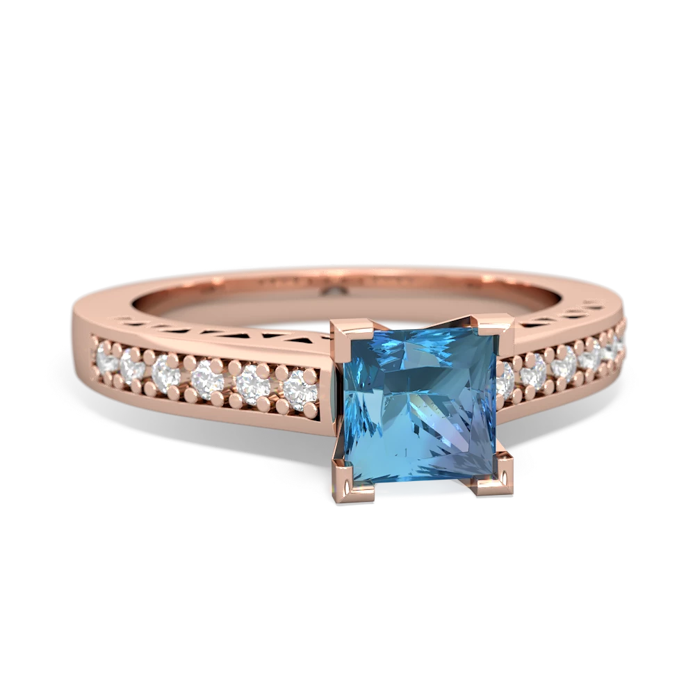 Blue Topaz Art Deco Engagement 5Mm Square 14K Rose Gold ring R26355SQ