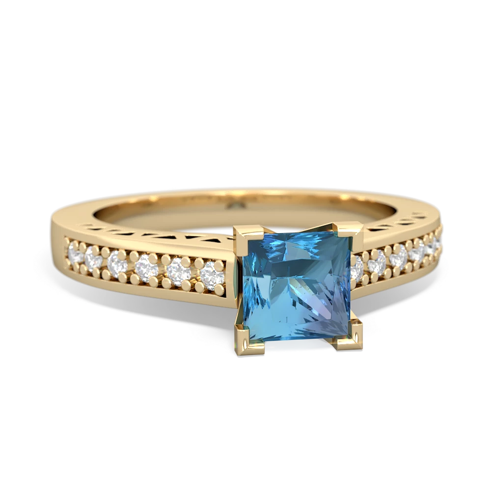 Blue Topaz Art Deco Engagement 5Mm Square 14K Yellow Gold ring R26355SQ