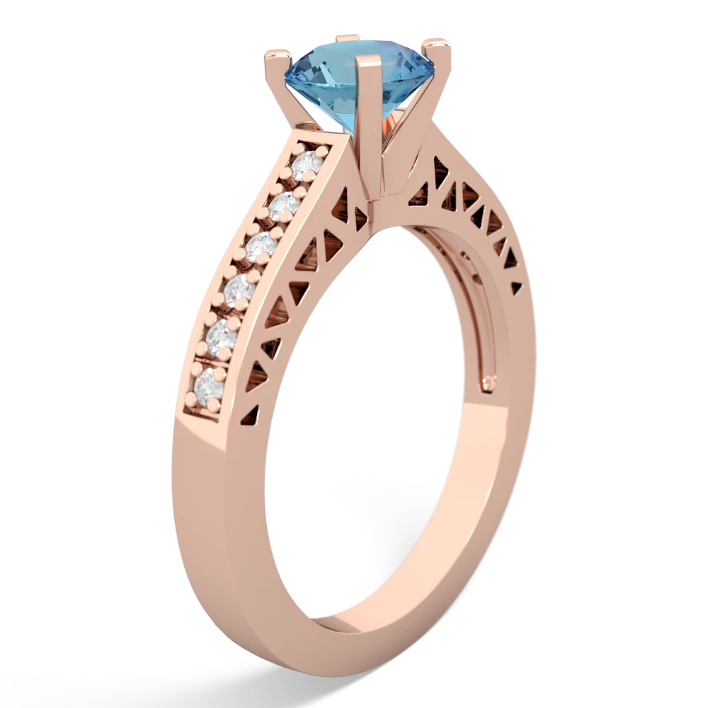 Blue Topaz Art Deco Engagement 6Mm Round 14K Rose Gold ring R26356RD