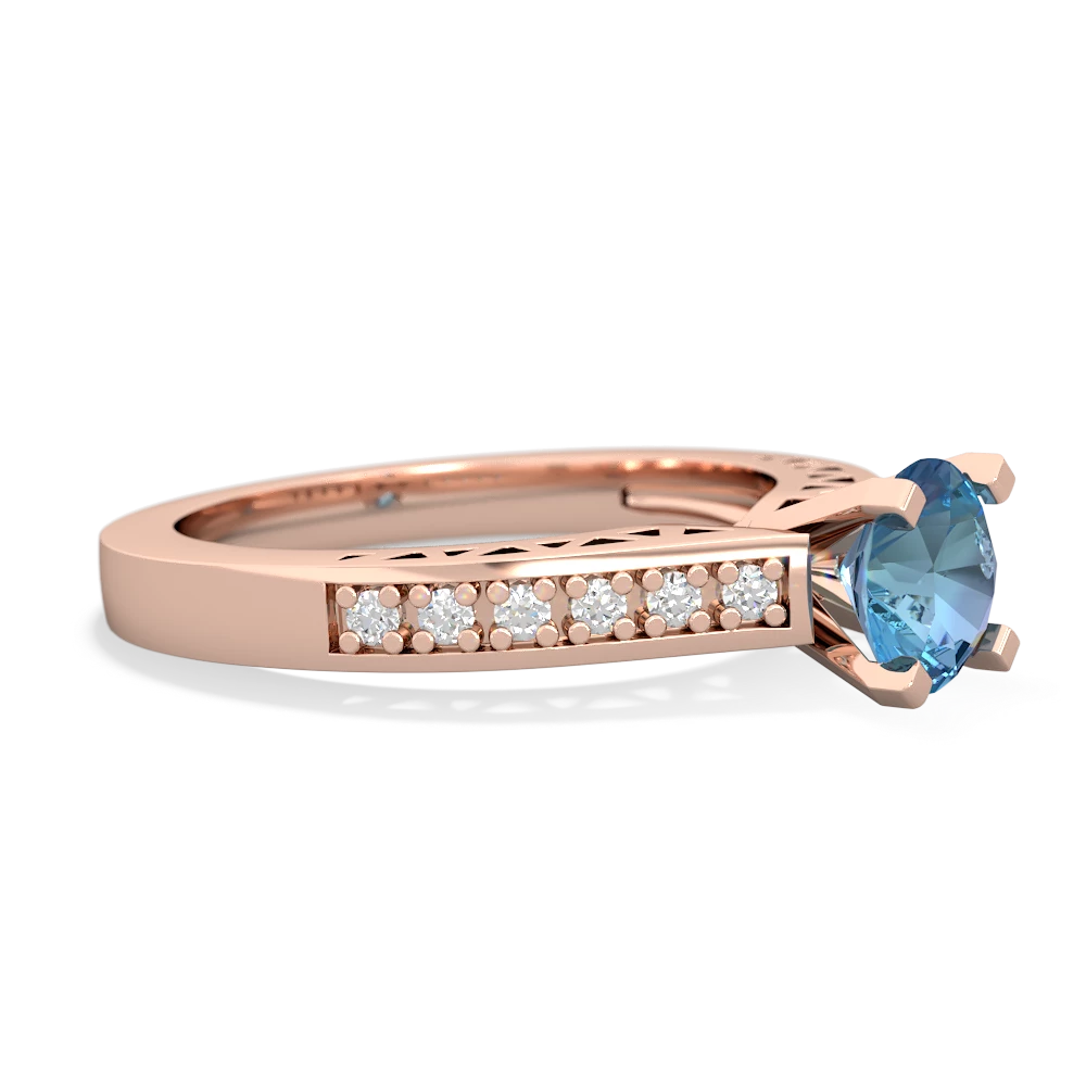 Blue Topaz Art Deco Engagement 6Mm Round 14K Rose Gold ring R26356RD