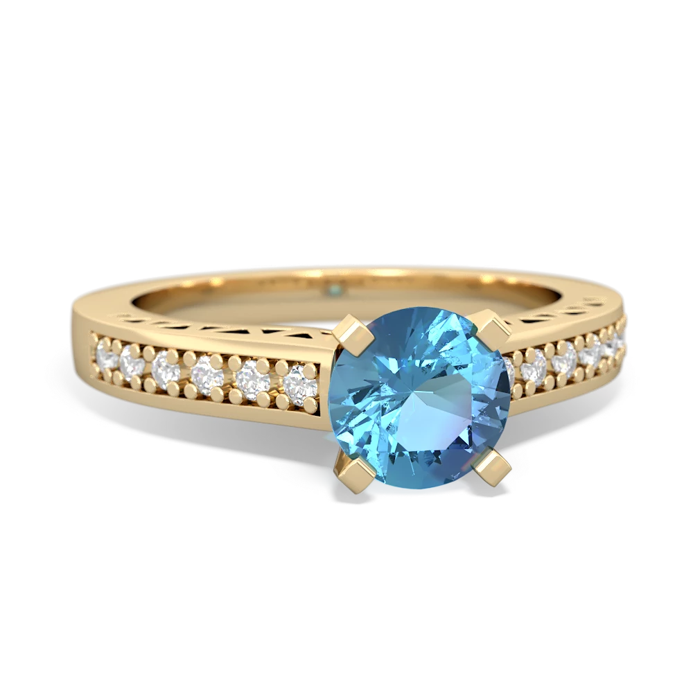 Blue Topaz Art Deco Engagement 6Mm Round 14K Yellow Gold ring R26356RD