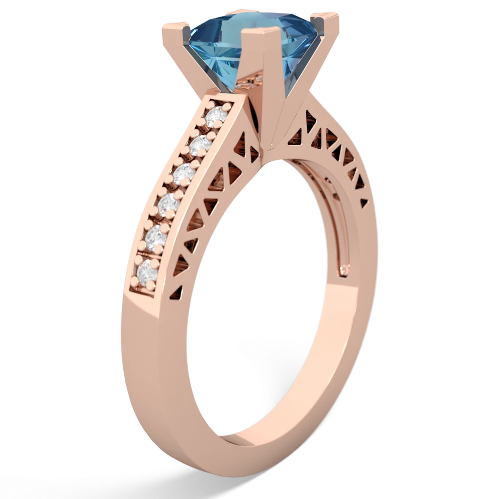 Blue Topaz Art Deco Engagement 6Mm Princess 14K Rose Gold ring R26356SQ