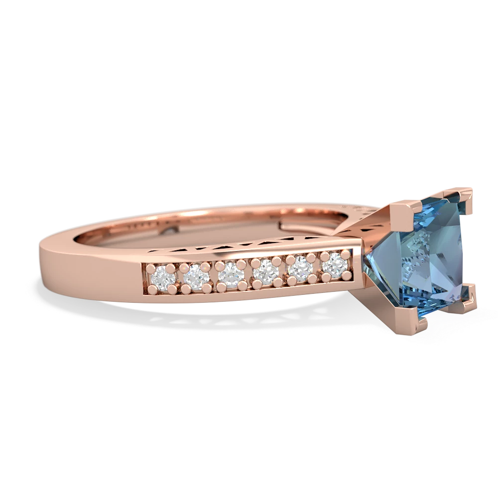 Blue Topaz Art Deco Engagement 6Mm Princess 14K Rose Gold ring R26356SQ