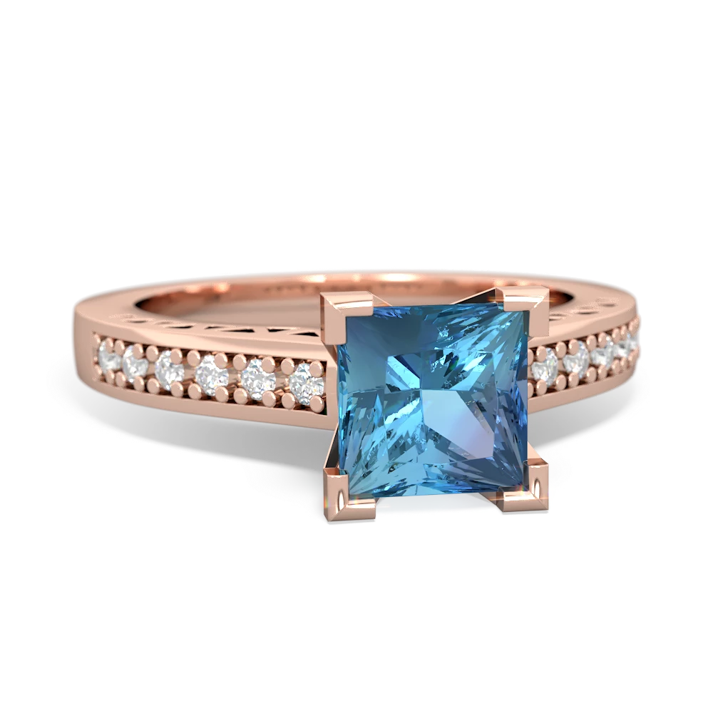 Blue Topaz Art Deco Engagement 6Mm Princess 14K Rose Gold ring R26356SQ