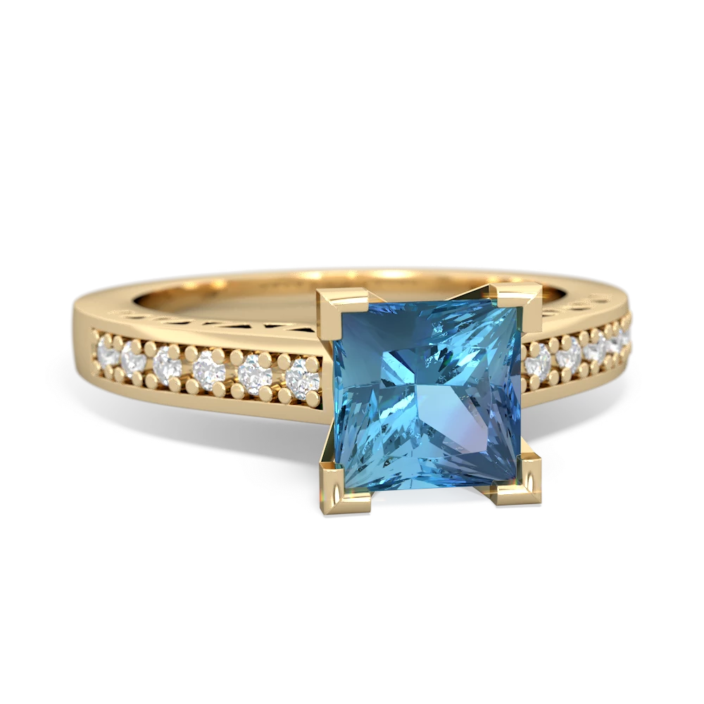 Blue Topaz Art Deco Engagement 6Mm Princess 14K Yellow Gold ring R26356SQ