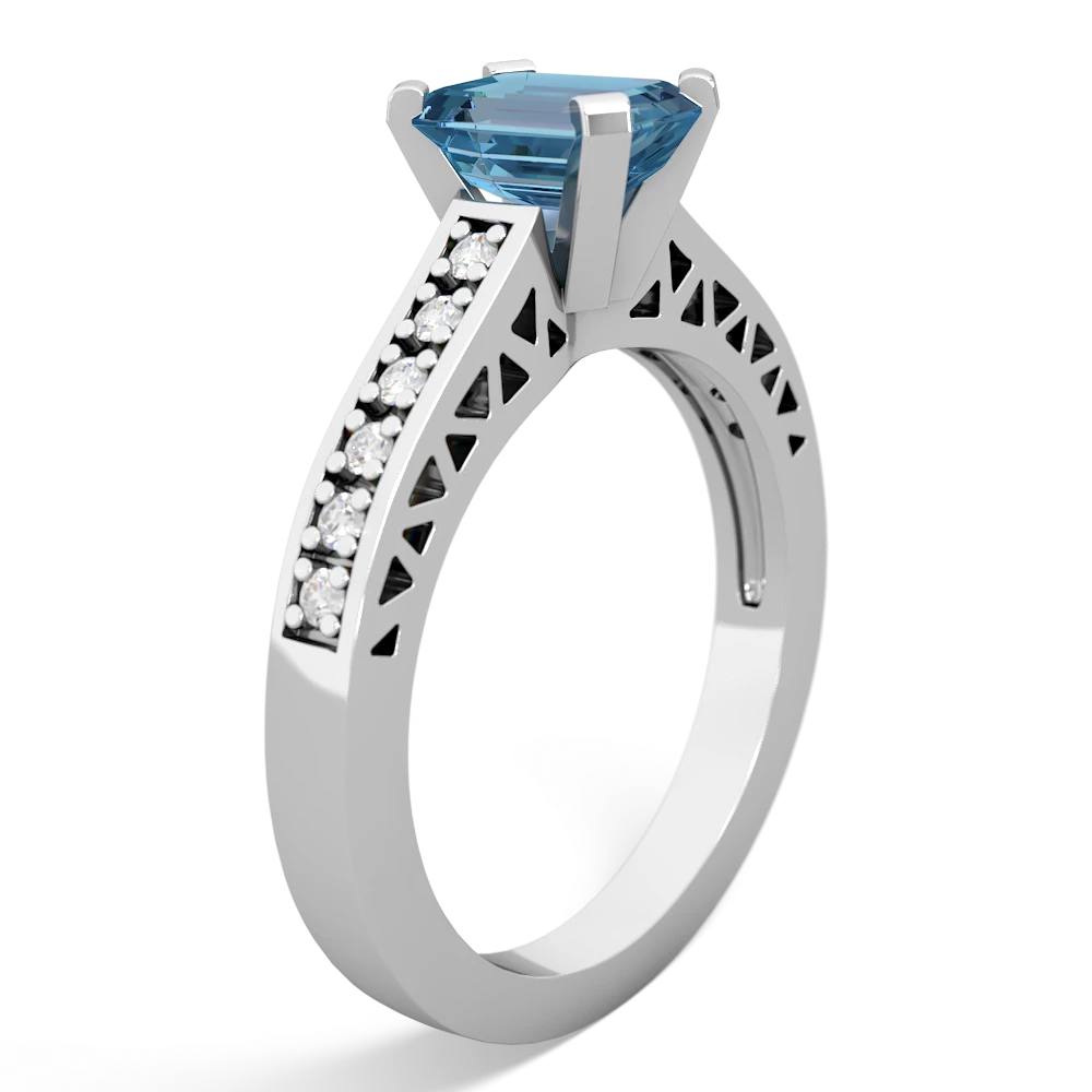 Blue Topaz Art Deco Engagement 7X5mm Emerald-Cut 14K White Gold ring R26357EM