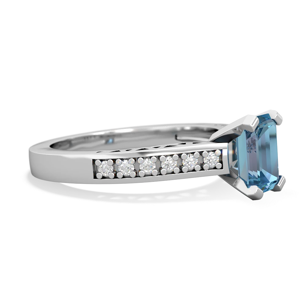 Blue Topaz Art Deco Engagement 7X5mm Emerald-Cut 14K White Gold ring R26357EM