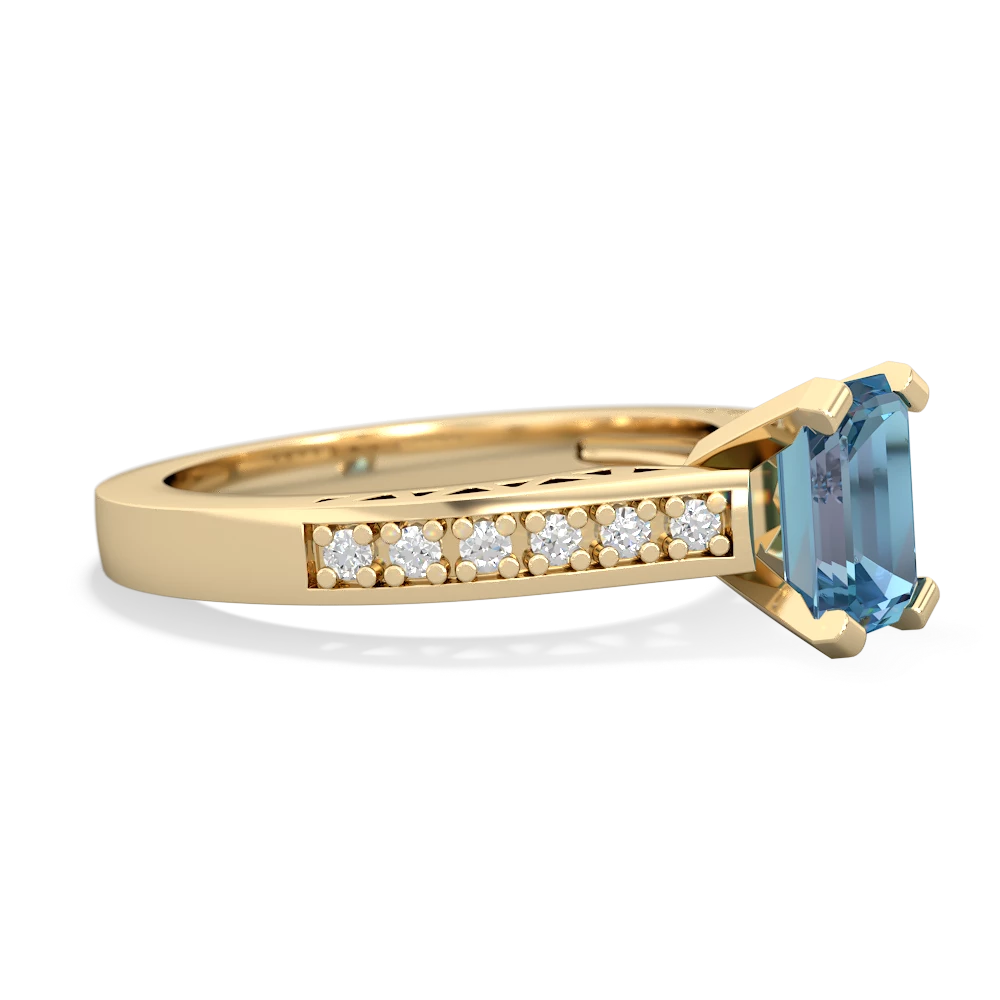 Blue Topaz Art Deco Engagement 7X5mm Emerald-Cut 14K Yellow Gold ring R26357EM