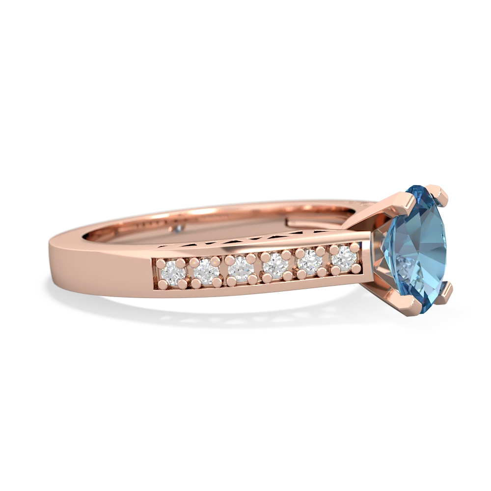 Blue Topaz Art Deco Engagement 7X5mm Oval 14K Rose Gold ring R26357VL