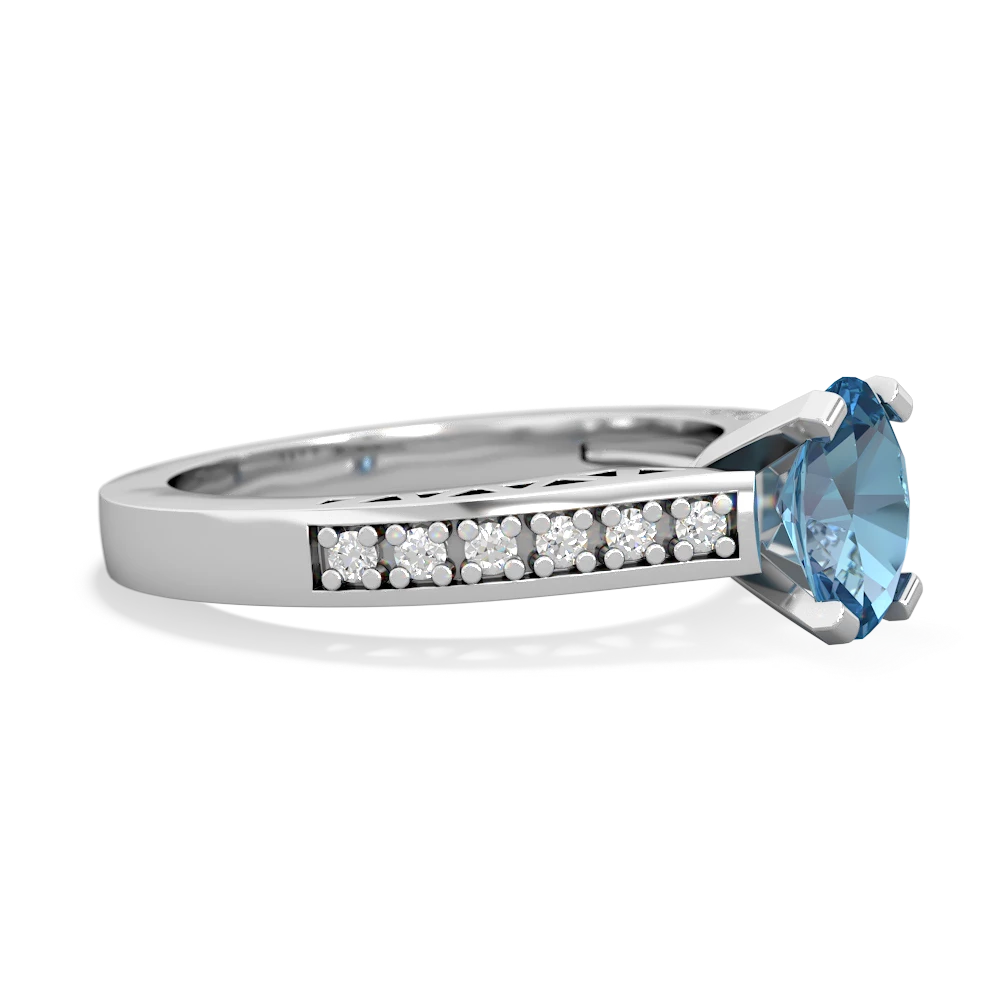 Blue Topaz Art Deco Engagement 7X5mm Oval 14K White Gold ring R26357VL