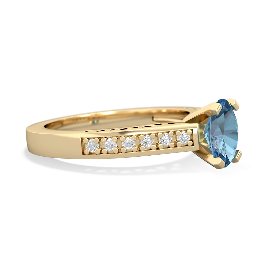 Blue Topaz Art Deco Engagement 7X5mm Oval 14K Yellow Gold ring R26357VL