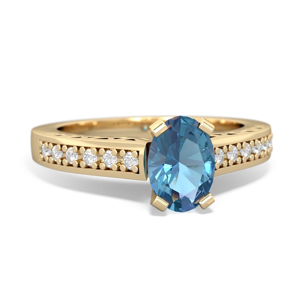 Blue Topaz Art Deco Engagement 7X5mm Oval 14K Yellow Gold ring R26357VL