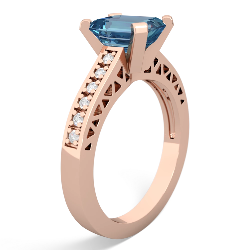 Blue Topaz Art Deco Engagement 8X6mm Emerald-Cut 14K Rose Gold ring R26358EM