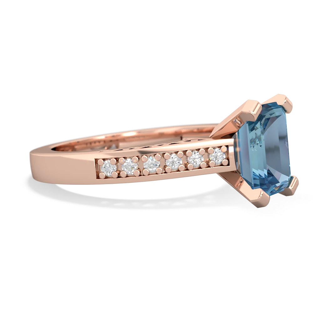 Blue Topaz Art Deco Engagement 8X6mm Emerald-Cut 14K Rose Gold ring R26358EM