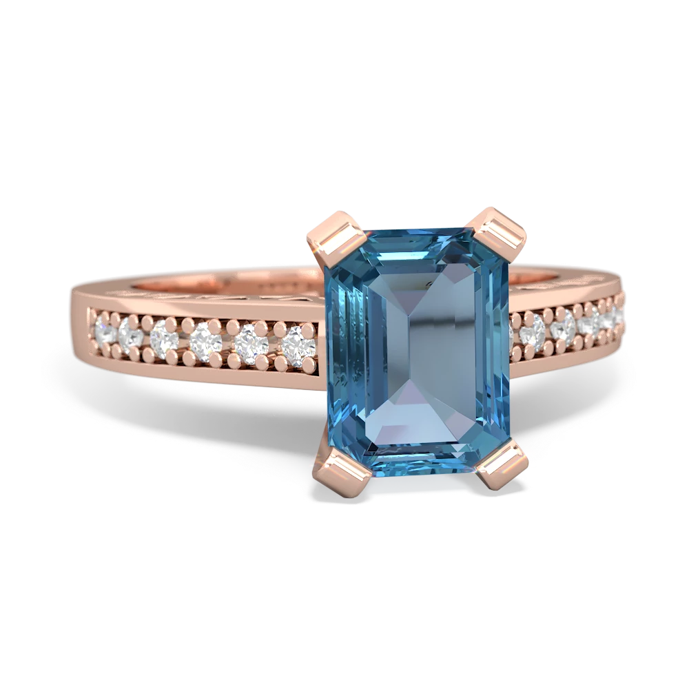 Blue Topaz Art Deco Engagement 8X6mm Emerald-Cut 14K Rose Gold ring R26358EM