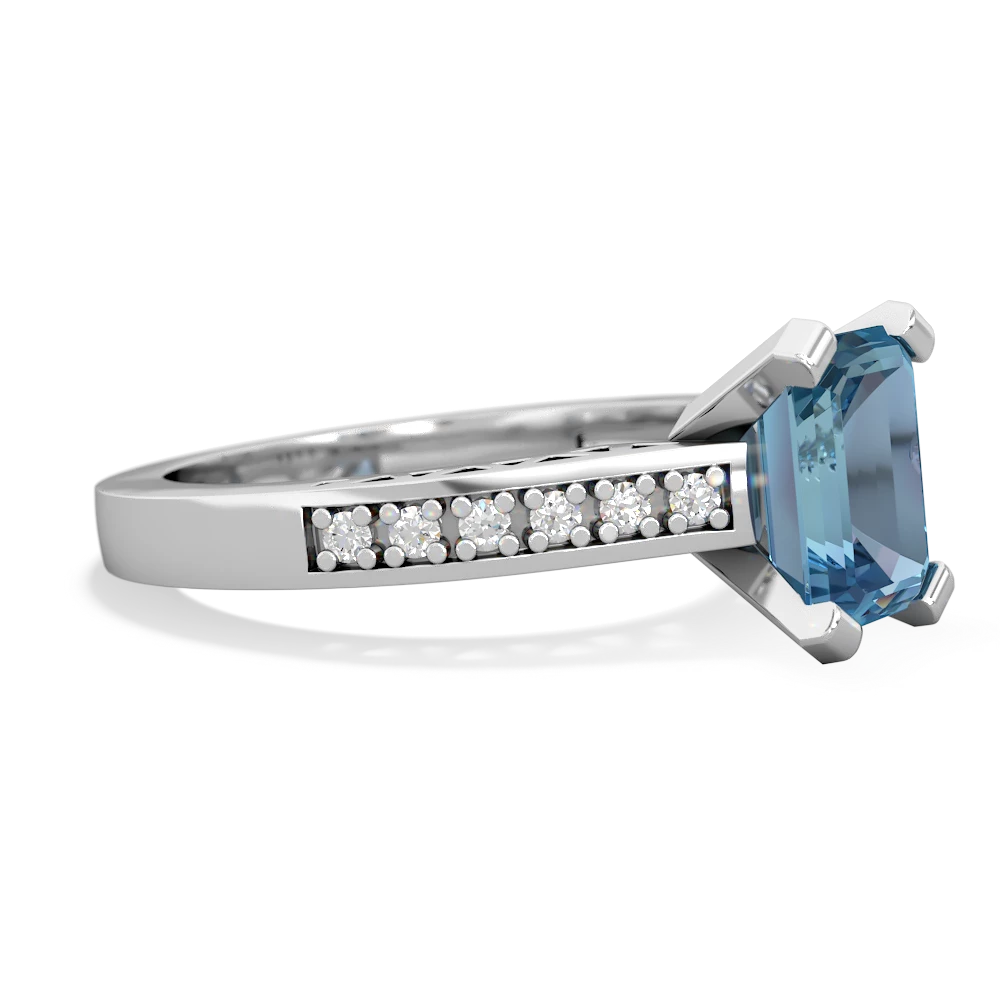 Blue Topaz Art Deco Engagement 8X6mm Emerald-Cut 14K White Gold ring R26358EM