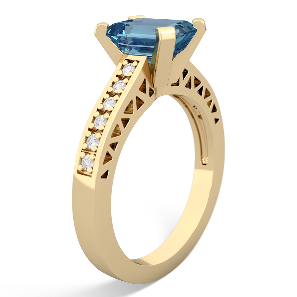 Blue Topaz Art Deco Engagement 8X6mm Emerald-Cut 14K Yellow Gold ring R26358EM