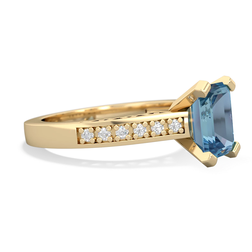 Blue Topaz Art Deco Engagement 8X6mm Emerald-Cut 14K Yellow Gold ring R26358EM