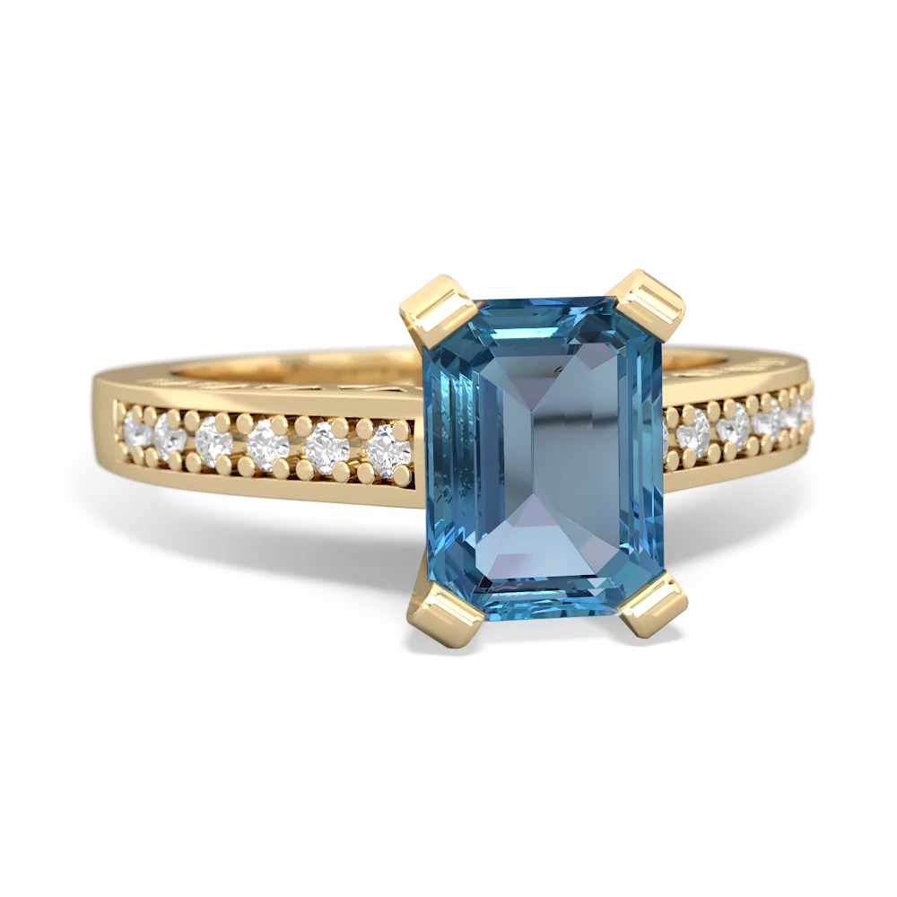 Blue Topaz Art Deco Engagement 8X6mm Emerald-Cut 14K Yellow Gold ring R26358EM