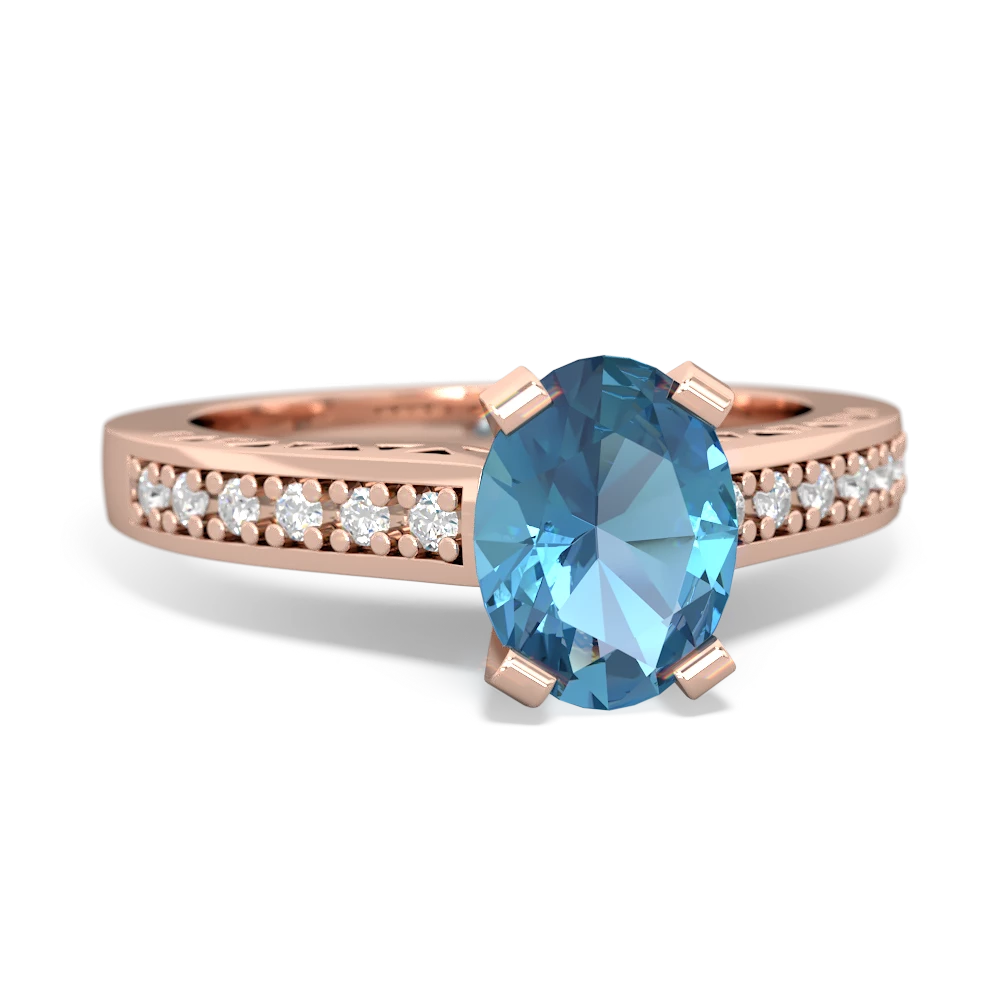 Blue Topaz Art Deco Engagement 8X6mm Oval 14K Rose Gold ring R26358VL