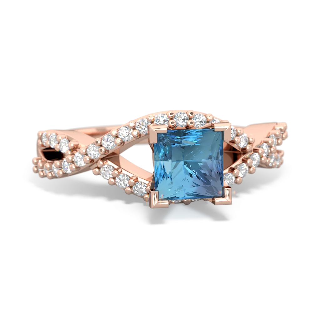 Blue Topaz Diamond Twist 5Mm Square Engagment  14K Rose Gold ring R26405SQ