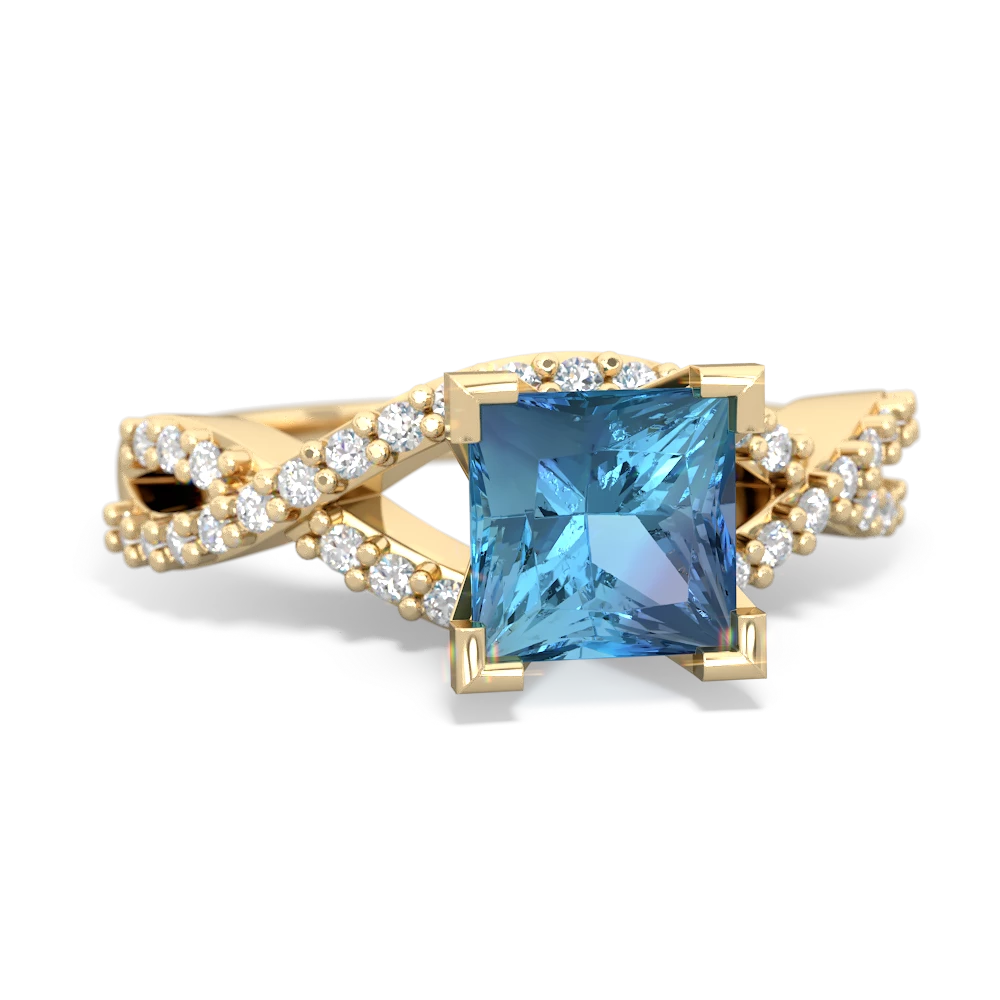Blue Topaz Diamond Twist 6Mm Princess Engagment  14K Yellow Gold ring R26406SQ