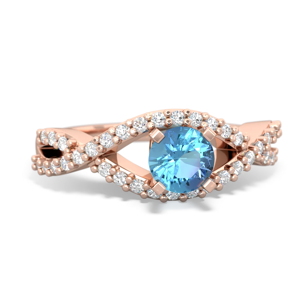 Blue Topaz Diamond Twist 5Mm Round Engagment  14K Rose Gold ring R26405RD