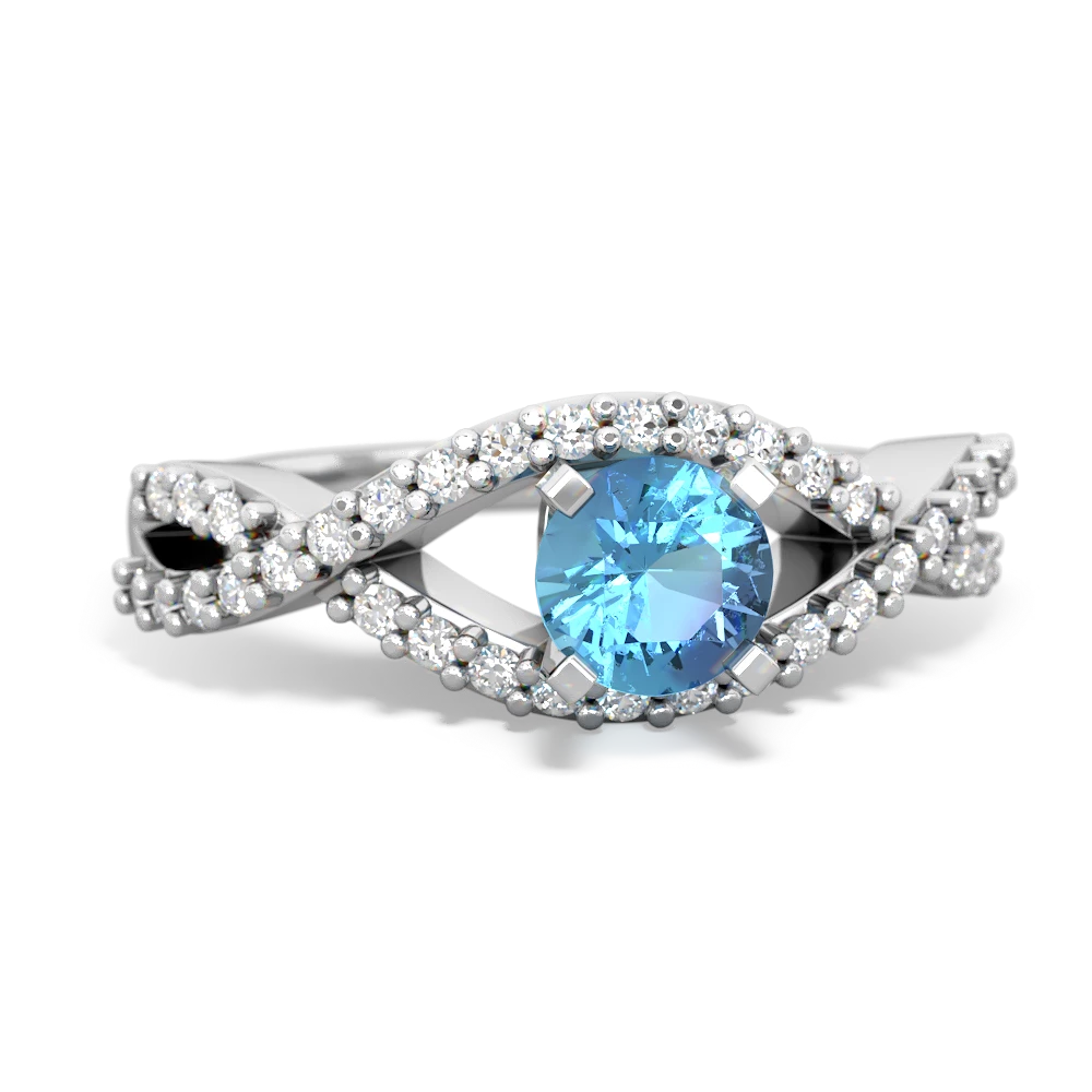 Blue Topaz Diamond Twist 5Mm Round Engagment  14K White Gold ring R26405RD