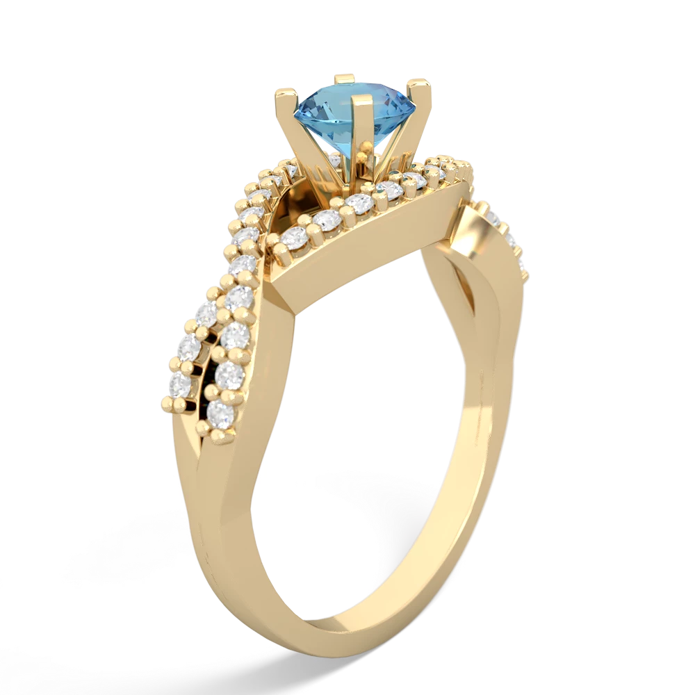 Blue Topaz Diamond Twist 5Mm Round Engagment  14K Yellow Gold ring R26405RD