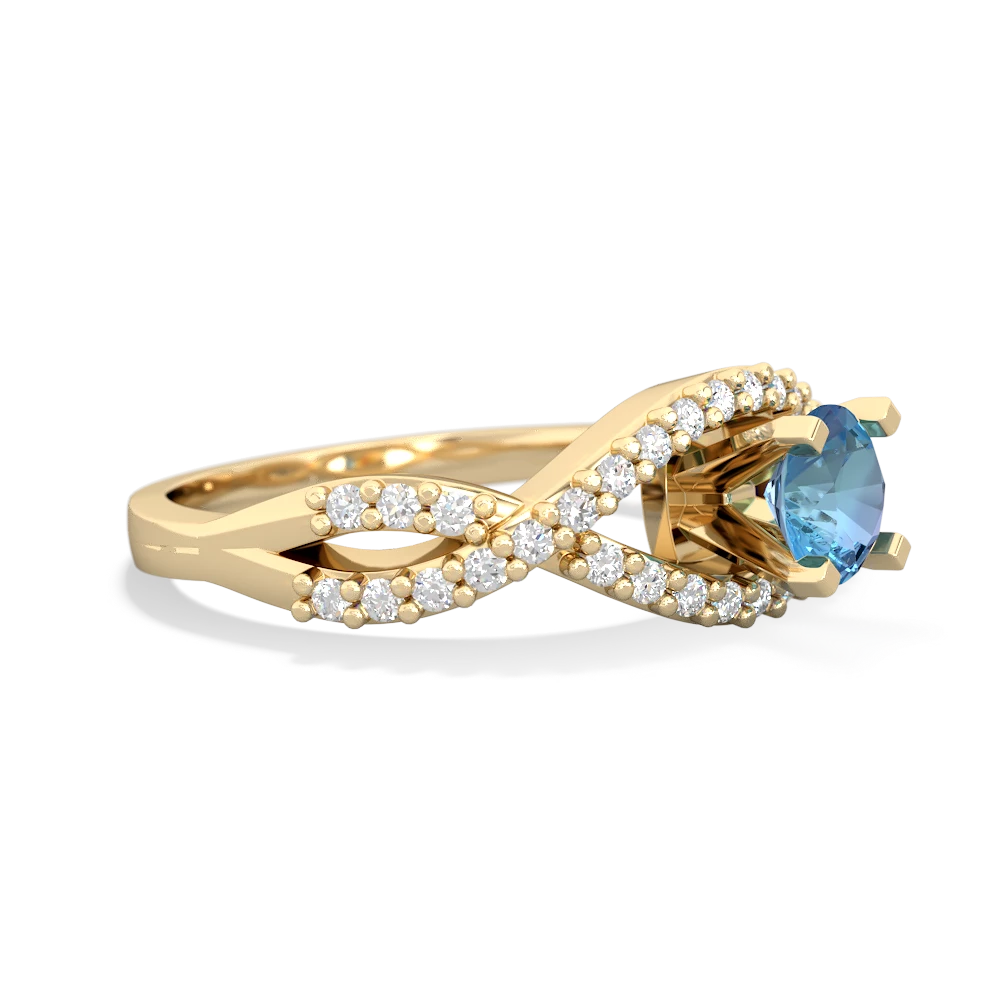 Blue Topaz Diamond Twist 5Mm Round Engagment  14K Yellow Gold ring R26405RD