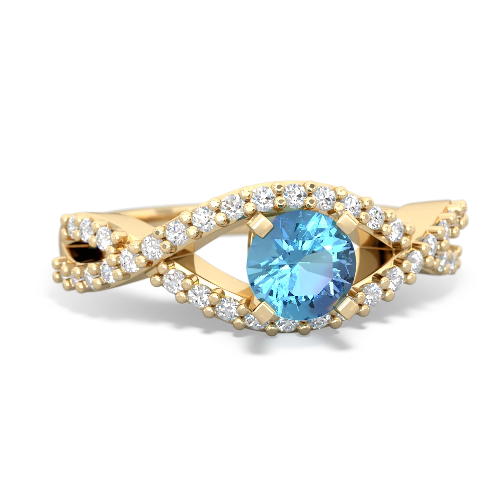 Blue Topaz Diamond Twist 5Mm Round Engagment  14K Yellow Gold ring R26405RD