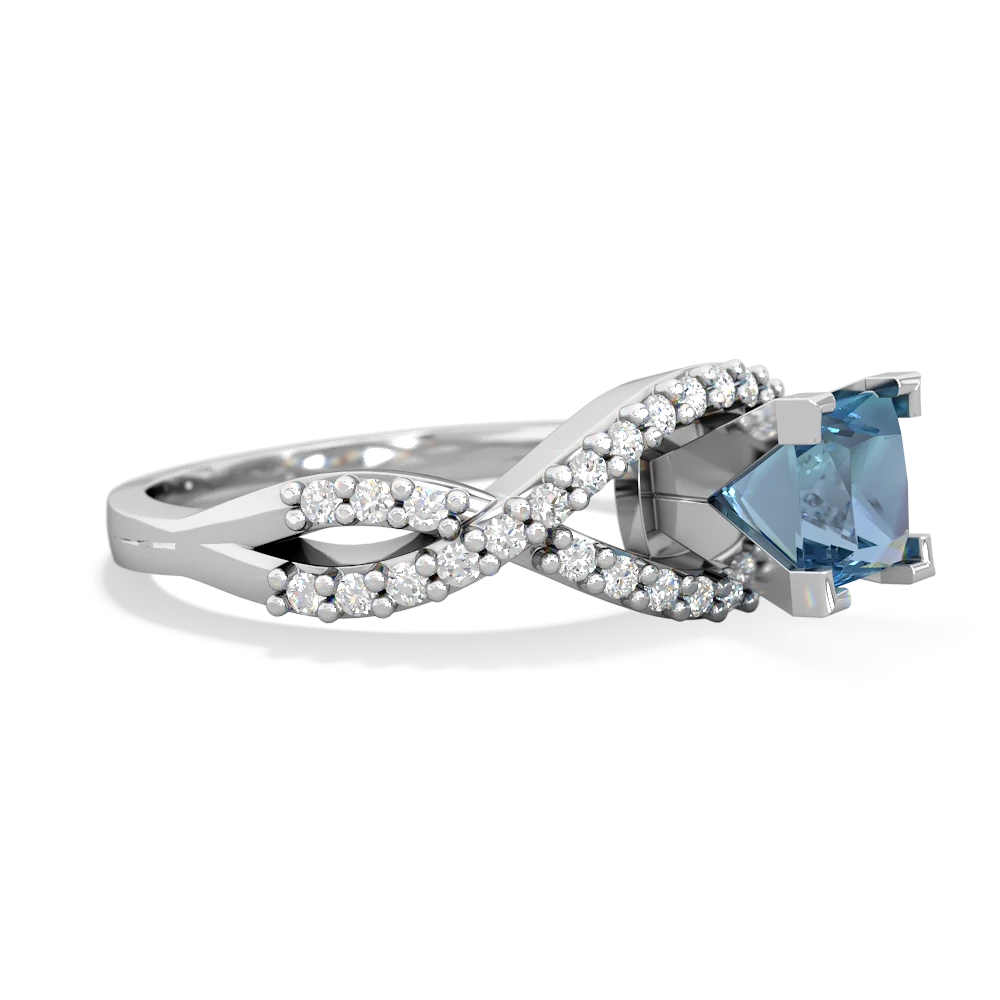 Blue Topaz Diamond Twist 5Mm Square Engagment  14K White Gold ring R26405SQ