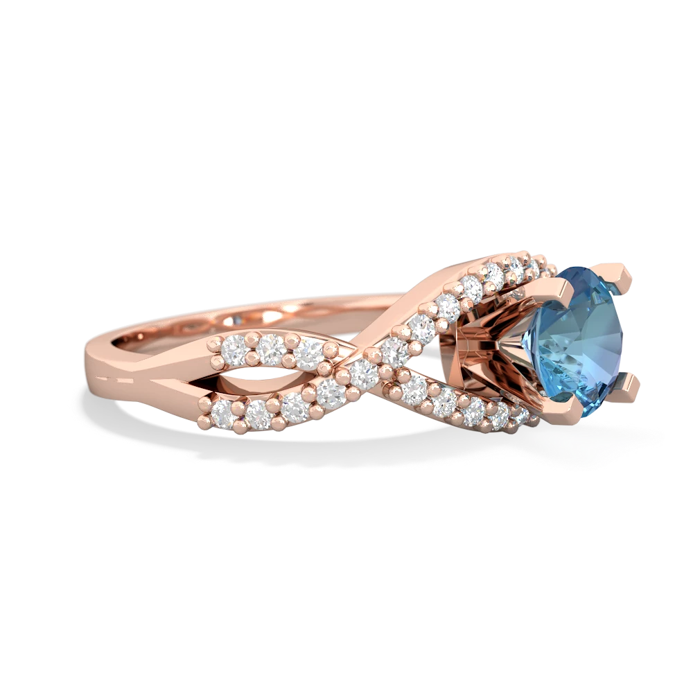 Blue Topaz Diamond Twist 6Mm Round Engagment  14K Rose Gold ring R26406RD