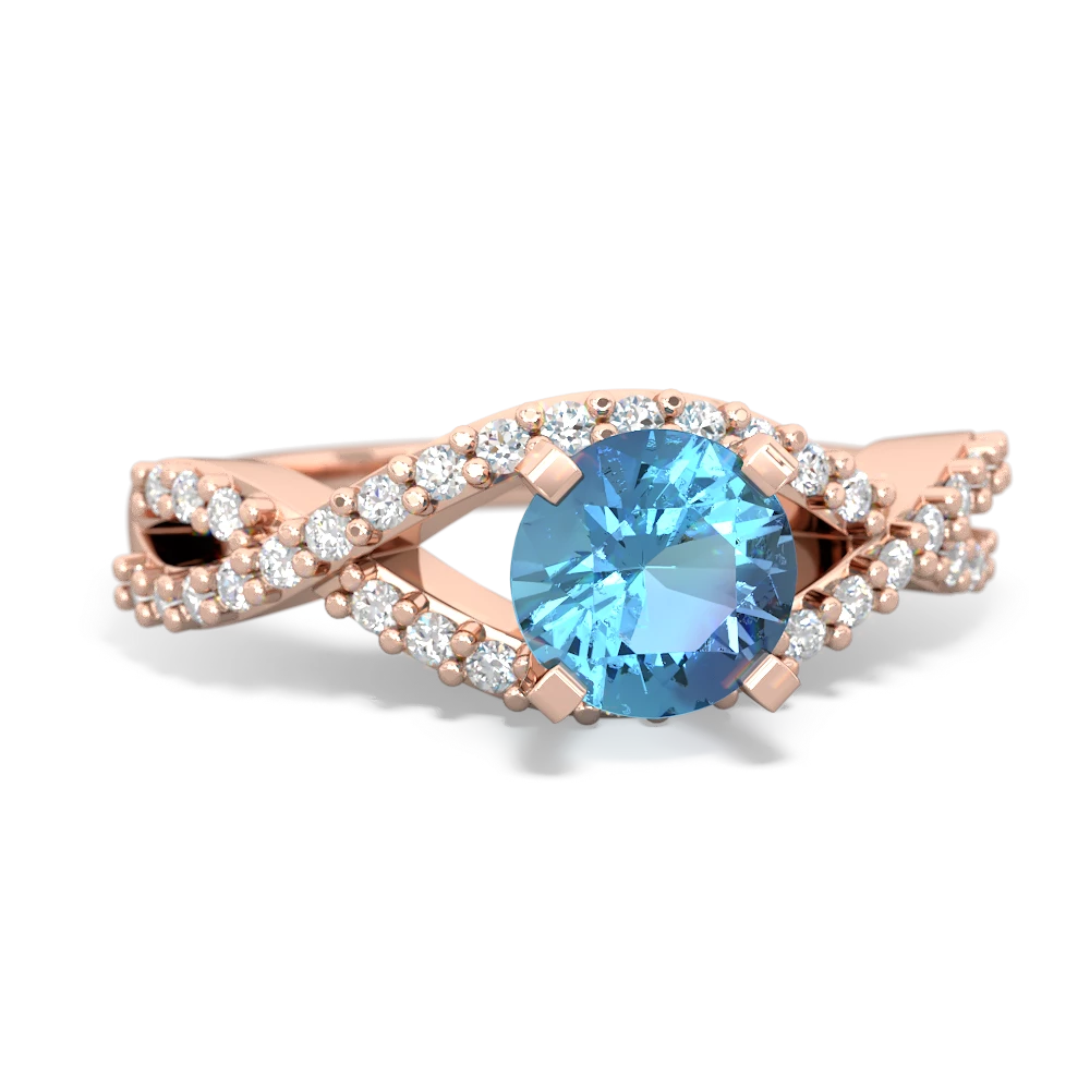 Blue Topaz Diamond Twist 6Mm Round Engagment  14K Rose Gold ring R26406RD