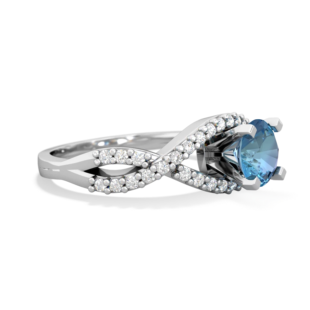 Blue Topaz Diamond Twist 6Mm Round Engagment  14K White Gold ring R26406RD