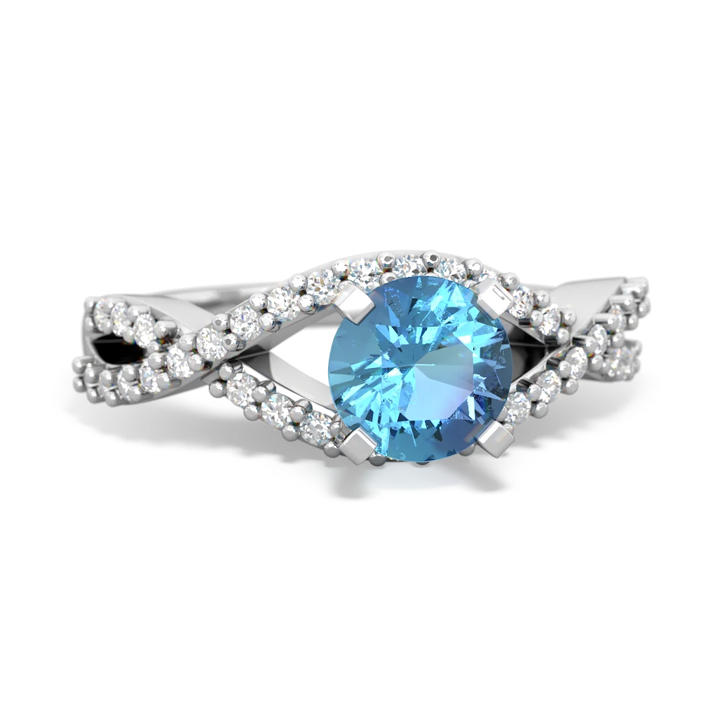 Blue Topaz Diamond Twist 6Mm Round Engagment  14K White Gold ring R26406RD