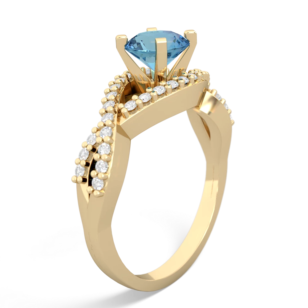 Blue Topaz Diamond Twist 6Mm Round Engagment  14K Yellow Gold ring R26406RD