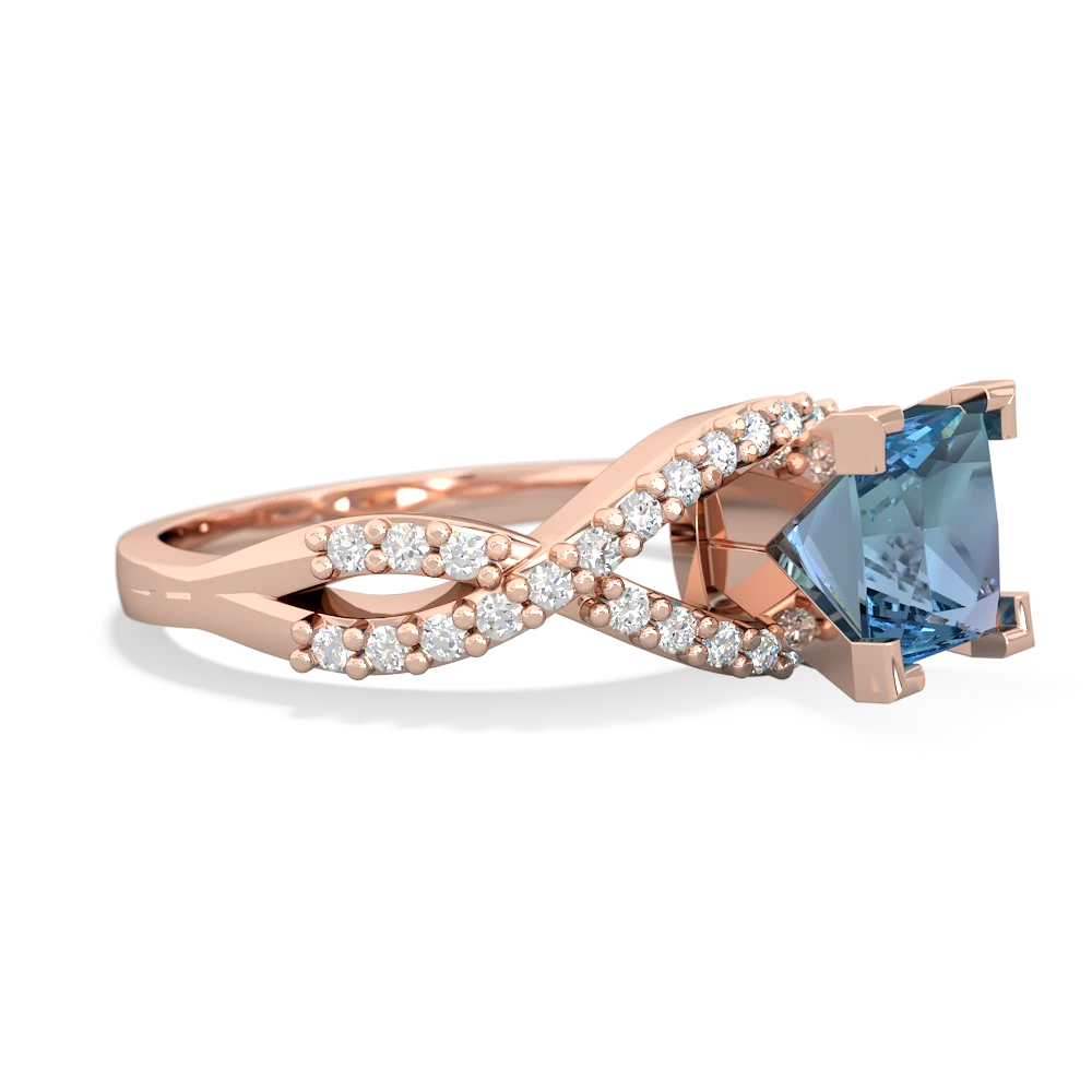 Blue Topaz Diamond Twist 6Mm Princess Engagment  14K Rose Gold ring R26406SQ