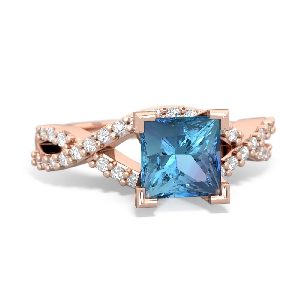 Blue Topaz Diamond Twist 6Mm Princess Engagment  14K Rose Gold ring R26406SQ