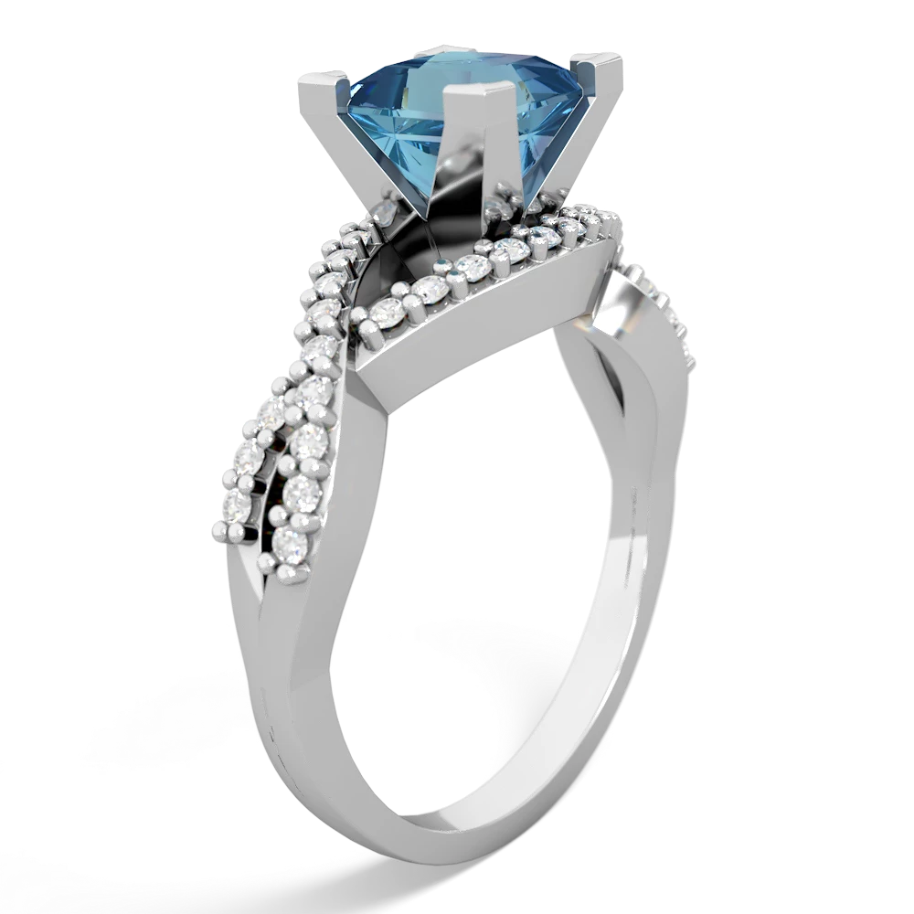 Blue Topaz Diamond Twist 6Mm Princess Engagment  14K White Gold ring R26406SQ