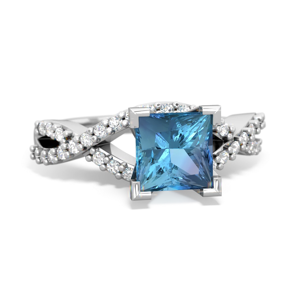 Blue Topaz Diamond Twist 6Mm Princess Engagment  14K White Gold ring R26406SQ