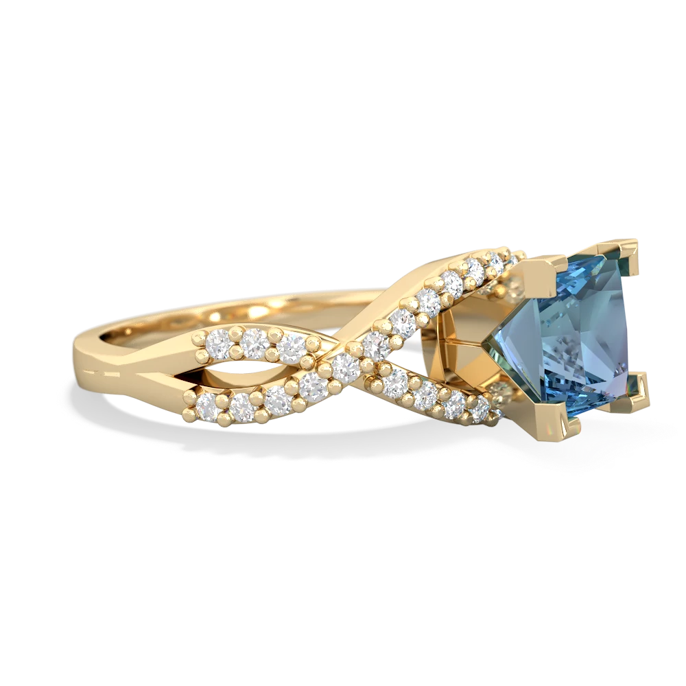 Blue Topaz Diamond Twist 6Mm Princess Engagment  14K Yellow Gold ring R26406SQ