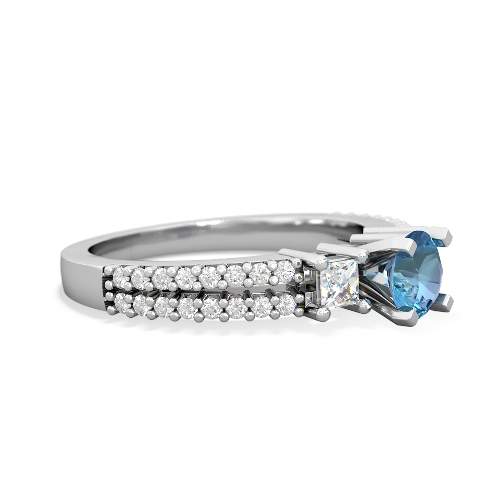 Blue Topaz Classic 5Mm Round Engagement 14K White Gold ring R26435RD