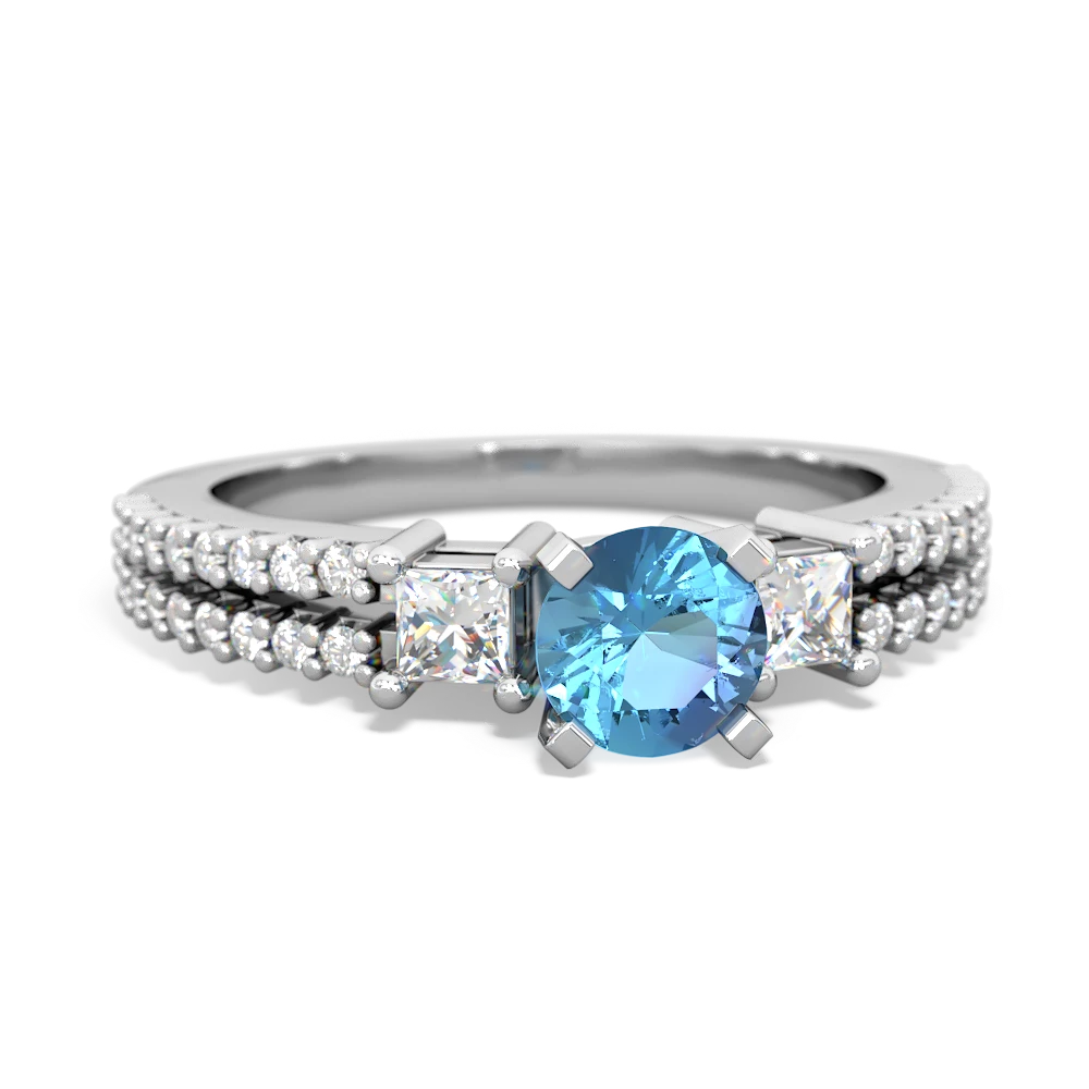 Blue Topaz Classic 5Mm Round Engagement 14K White Gold ring R26435RD