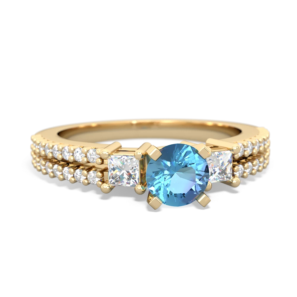 Blue Topaz Classic 5Mm Round Engagement 14K Yellow Gold ring R26435RD